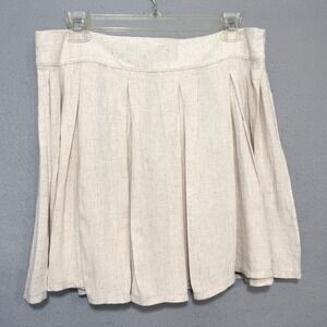 Love 83 Pleated Mini Skirt Womens Size‎ XL Beige Linen Blend Coastal Preppy